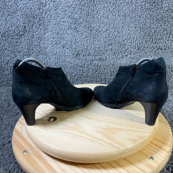 Paul Green Ankle Boots Women Size 7 Black Nubuck Leather Heeled Booties Side Zip - Picture 5 of 9